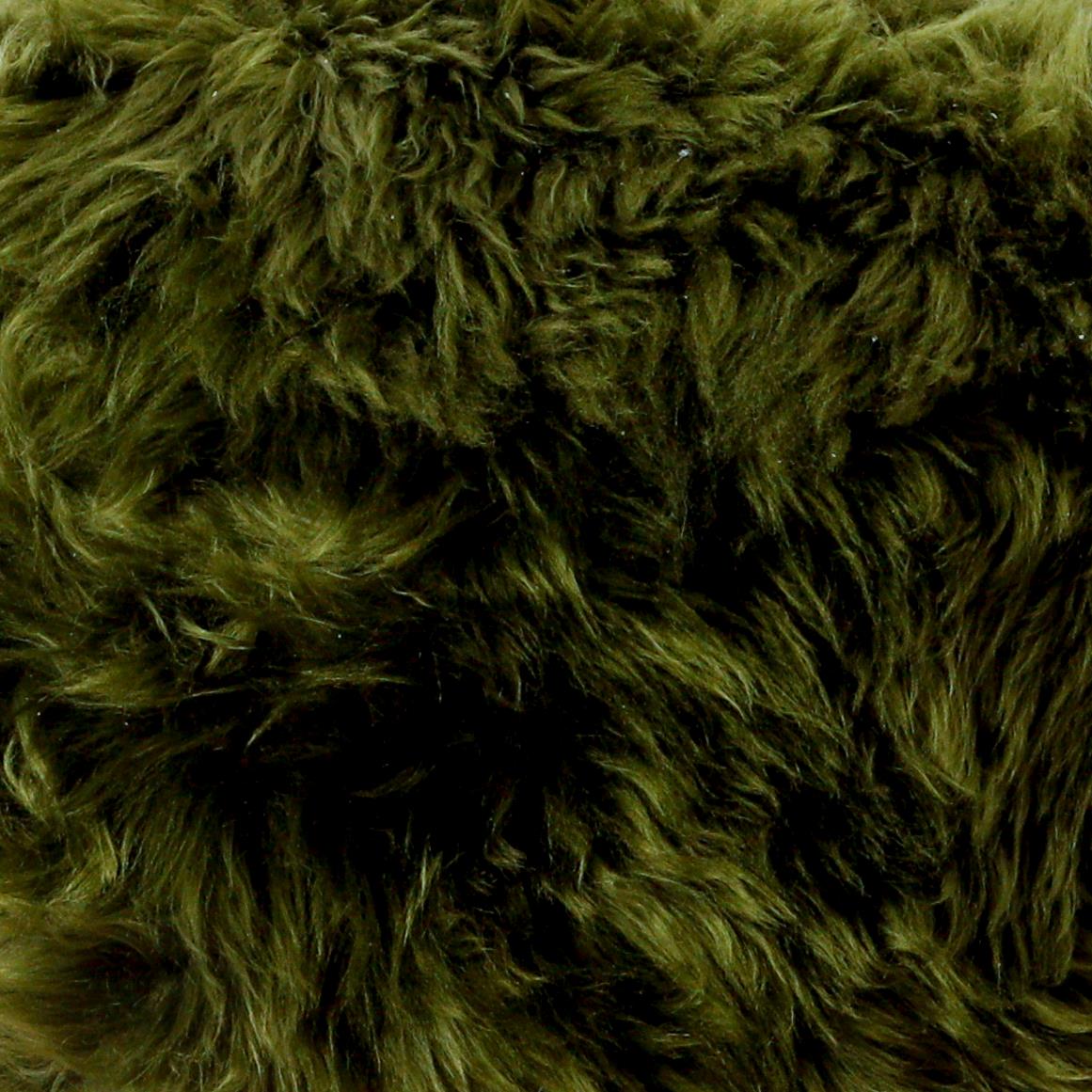 Olive Green Sheepskin Wood Stool - Light Wood